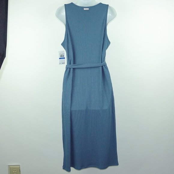 Michal Kors Blue Ribbed Stretchy Dress with Belt - Picture 4 of 6